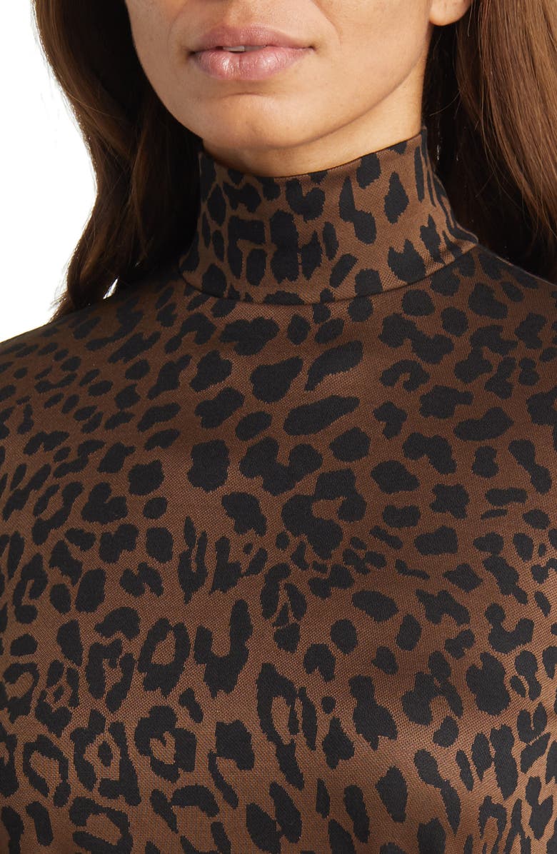 Anne Klein Long Sleeve Mock Neck Leopard Print Tie Waist Dress, Alternate, color, 