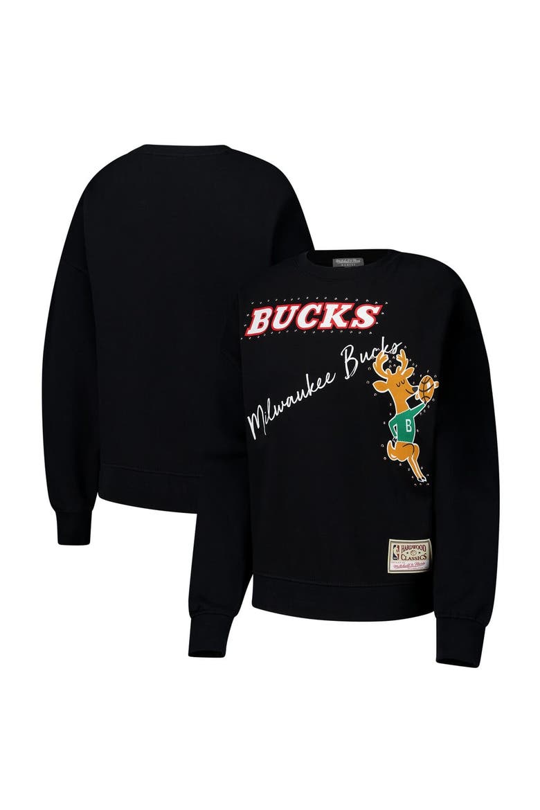 Women's Mitchell & Ness Black Milwaukee Bucks Hardwood Classics Home Team Pullover Sweatshirt, Alternate, color, Black