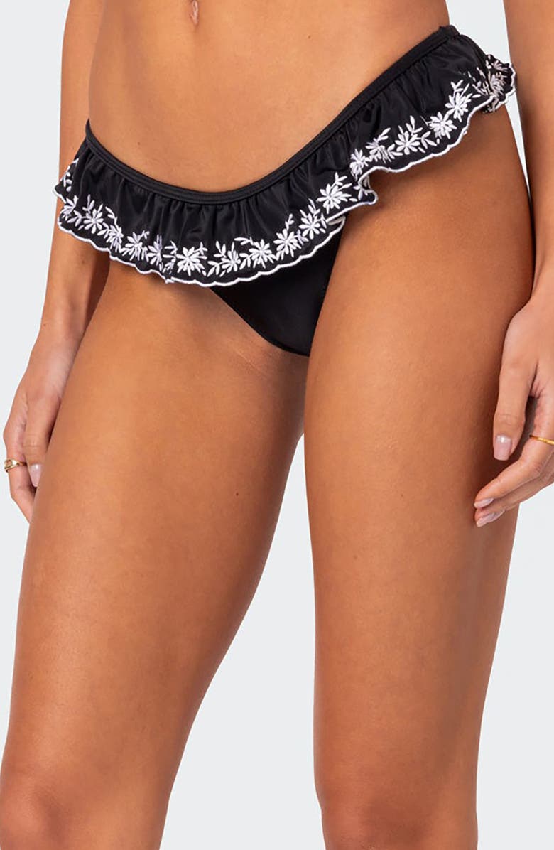 EDIKTED Frilly Bikini Bottoms, Alternate, color, Black