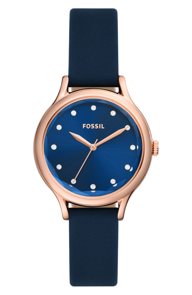 Fossil Laney Three-Hand Rose Gold-Tone Leather Watch, 34mm, Main, color,