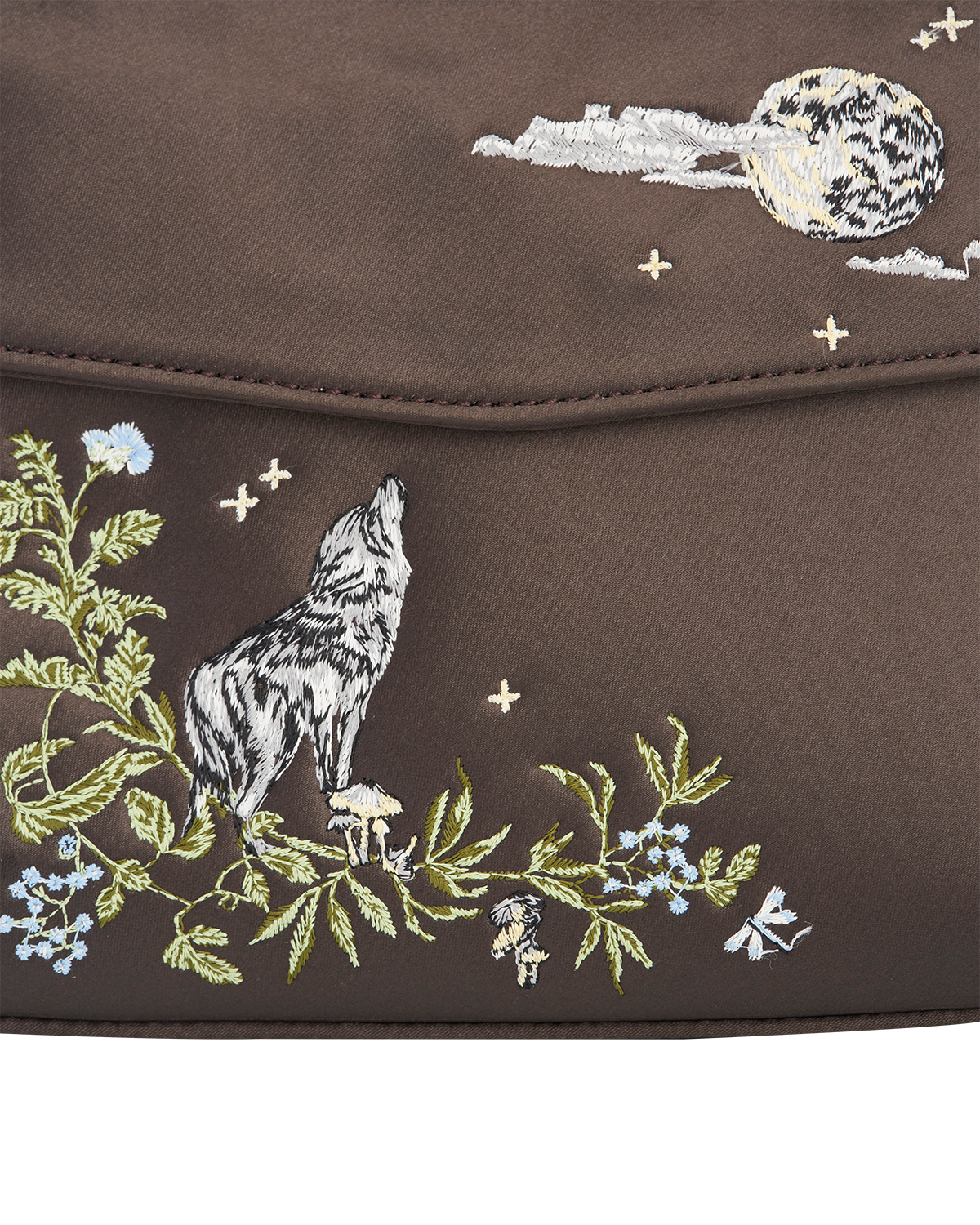 Fable England Wolf & Moon Embroidered Charcoal Satin Tote, Alternate, color, Grey