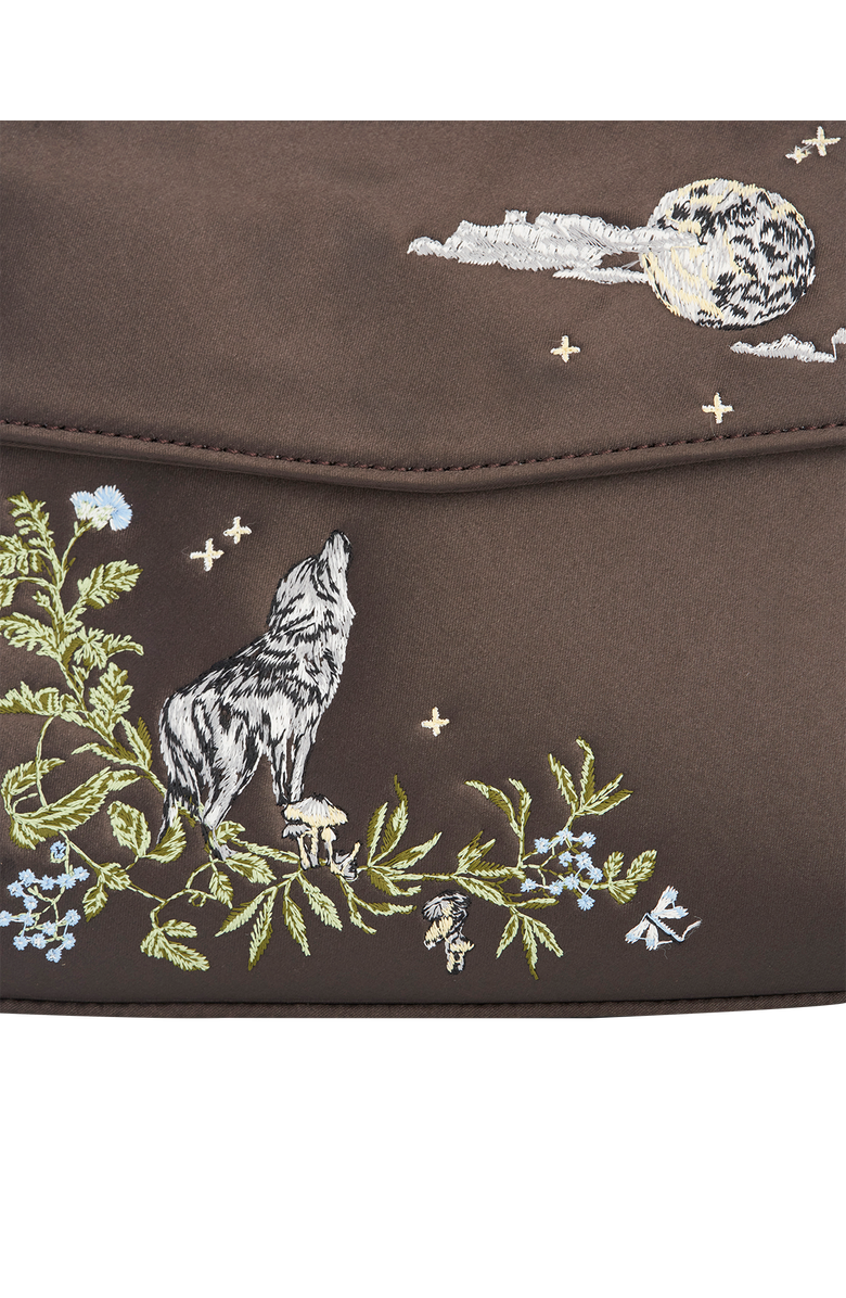 Fable England Wolf & Moon Embroidered Charcoal Satin Tote, Alternate, color, Grey
