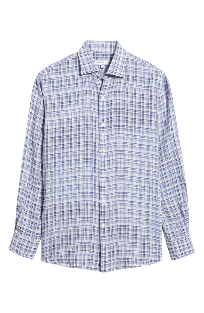 Peter Millar Sandbar Plaid Linen Button-Up Shirt, Alternate, color, Sport Navy