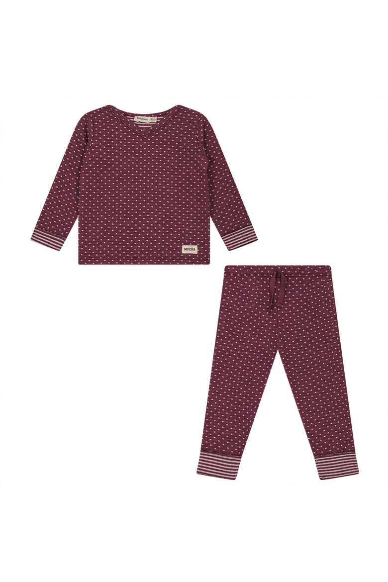 Burgundy Dot Print 2 Piece Set, Long Sleeve Top & Elastic Waist Bottom, Main, color, Burgundy