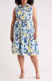 Calvin Klein Floral Cap Sleeve A-Line Midi Dress
