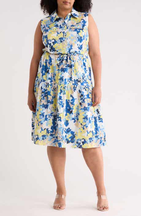Calvin Klein Floral Cap Sleeve A-Line Midi Dress