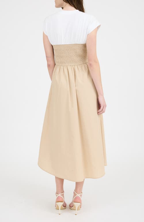 August Sky Short Sleeve Mixed Media Midi Dress