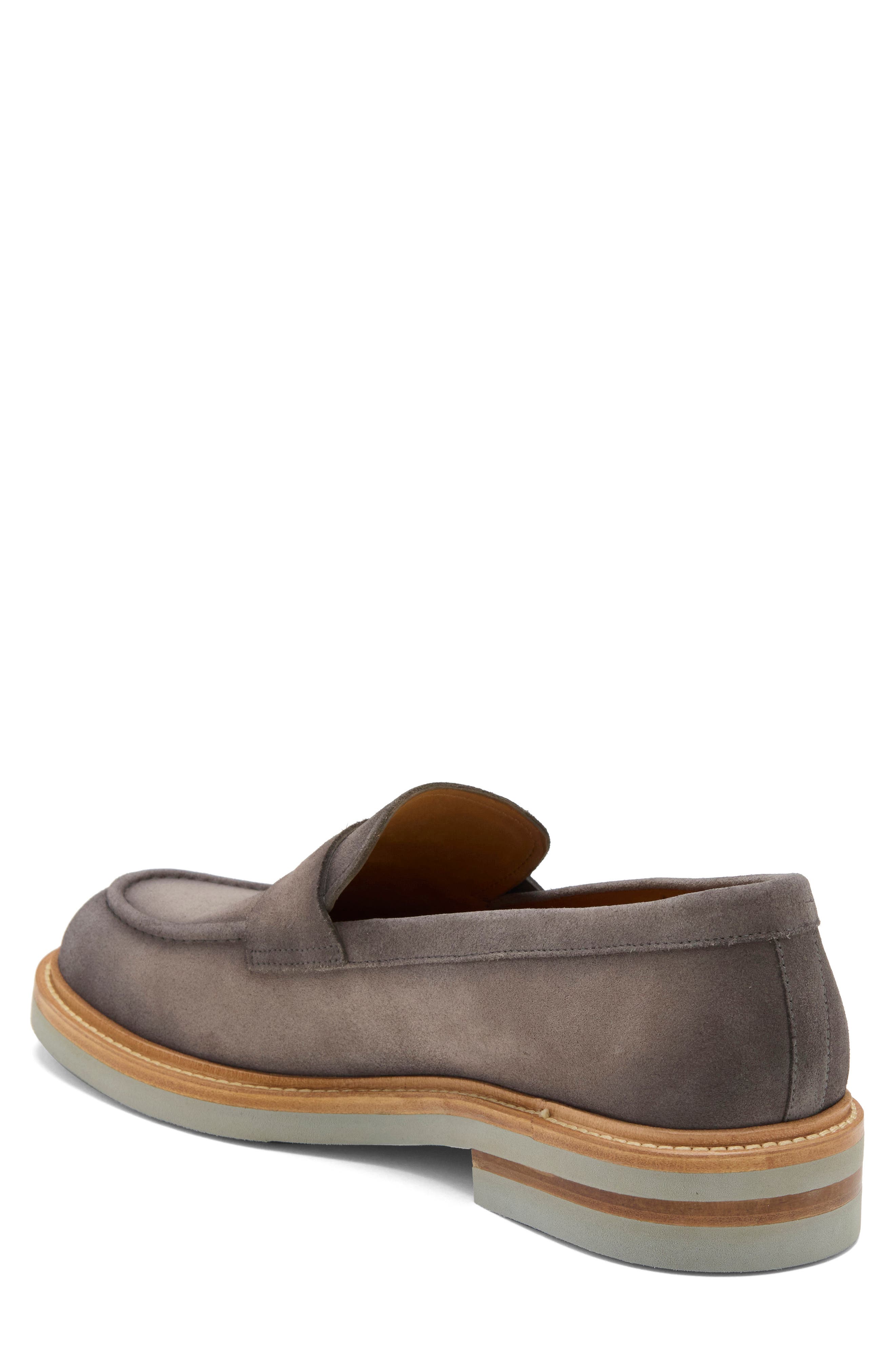 Baretta Leather Penny Loafer, Alternate, color, GREY SUEDE