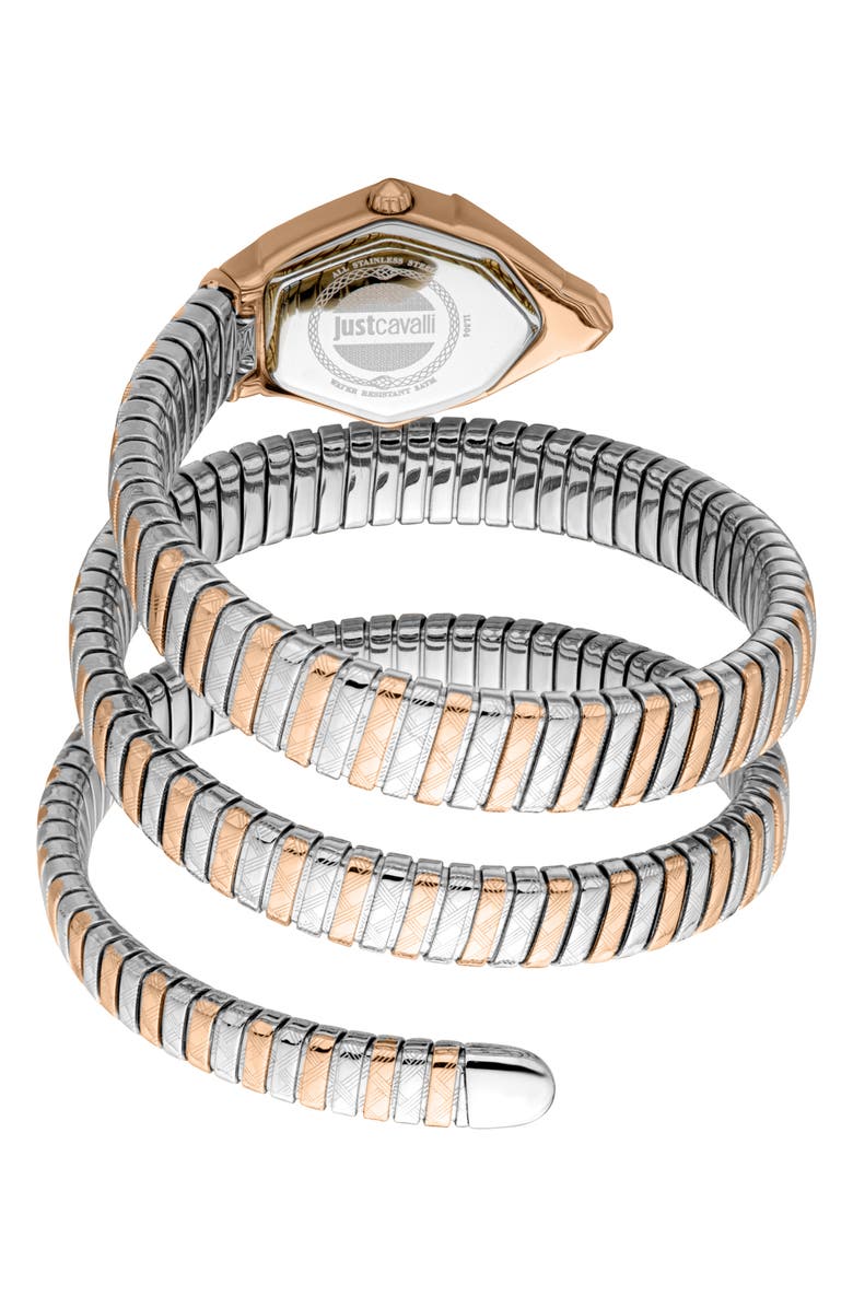 Just Cavalli Snake Bracelet Watch, 23mm x 32mm, Alternate, color, Two Tone Silver / Rose Gold