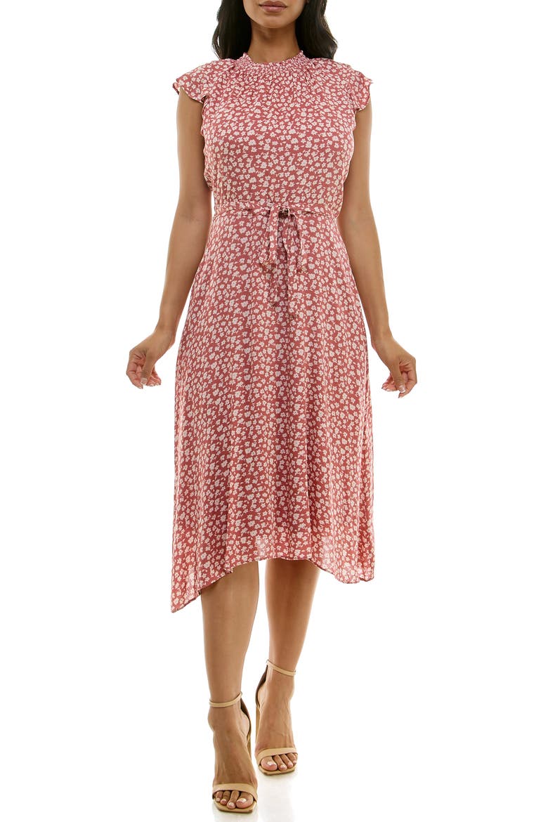Floral Cap Sleeve Shift Dress, Main, color, SOFT RED