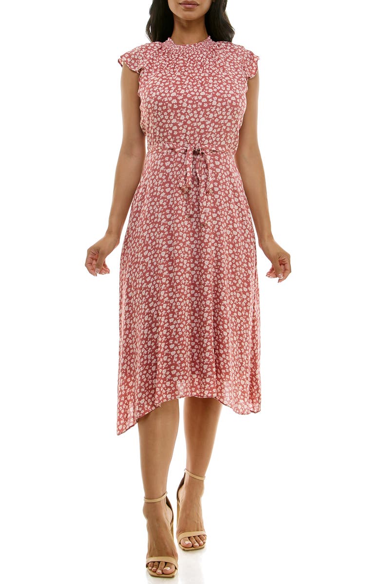 Nina Leonard Floral Cap Sleeve Shift Dress, Main, color, Soft Red