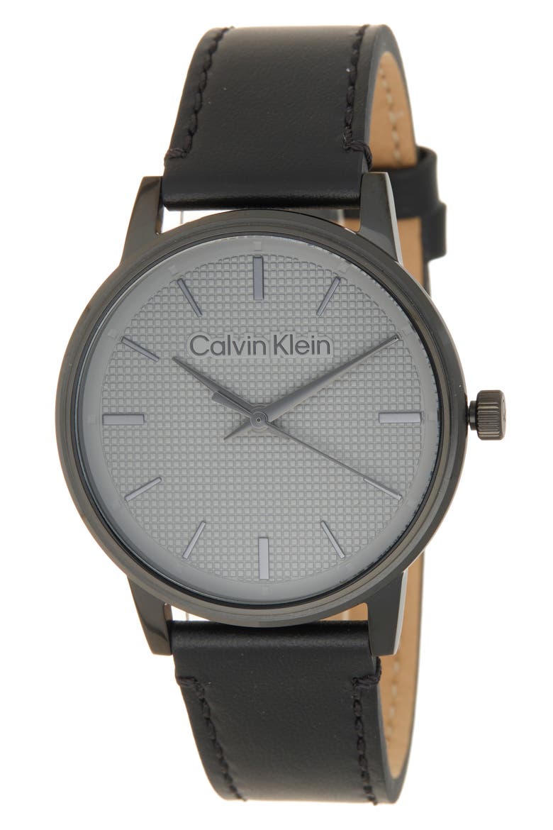 Linked Leather Strap Watch, Main, color, GRAY
