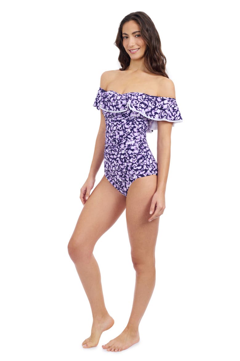 Juliette Off-Shoulder Ruffle Tankini, Alternate, color, Navy