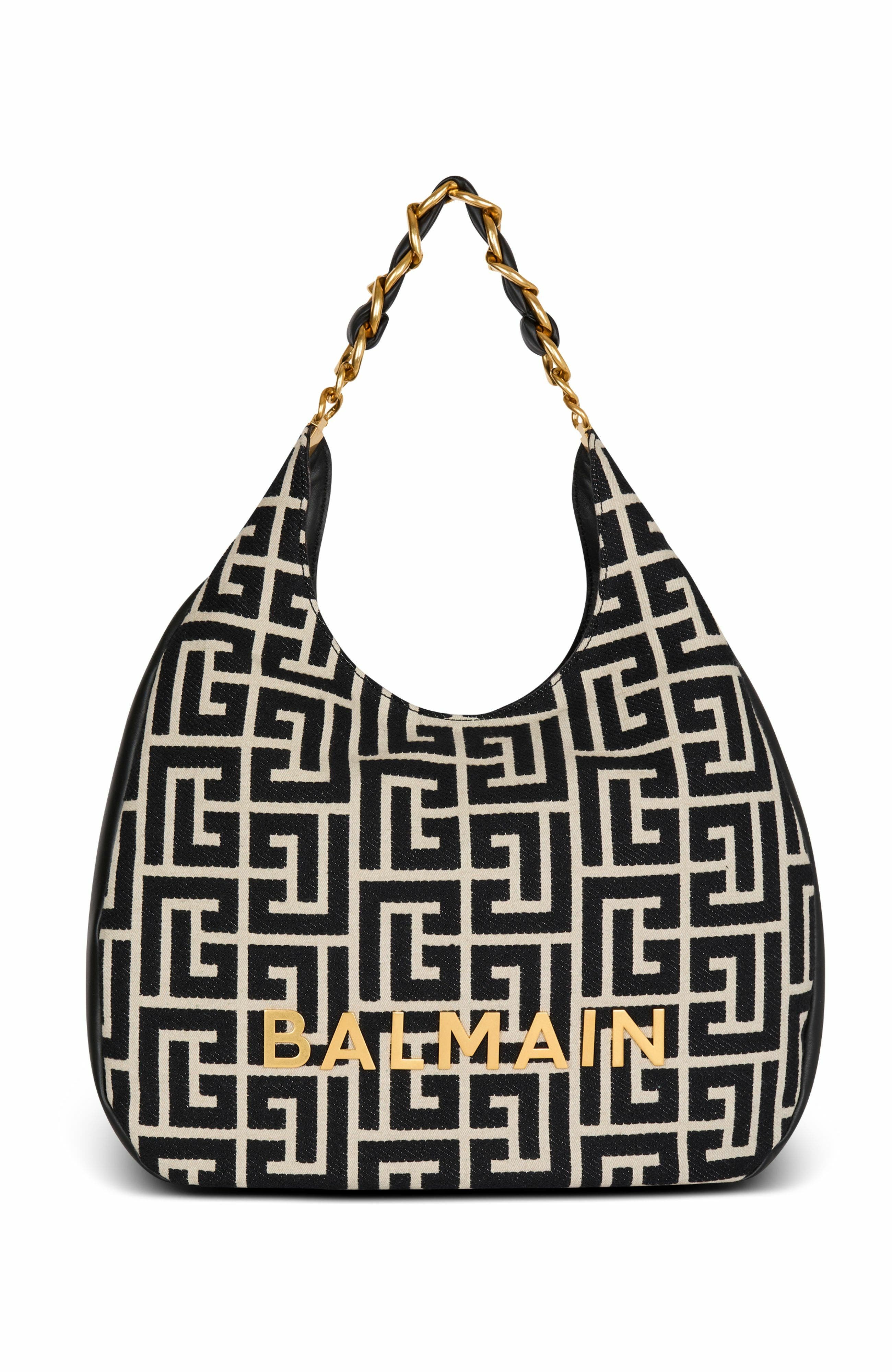 Balmain 1945 Soft Hobo Large Monogrammed Jacquard Tote Bag, Main, color, 