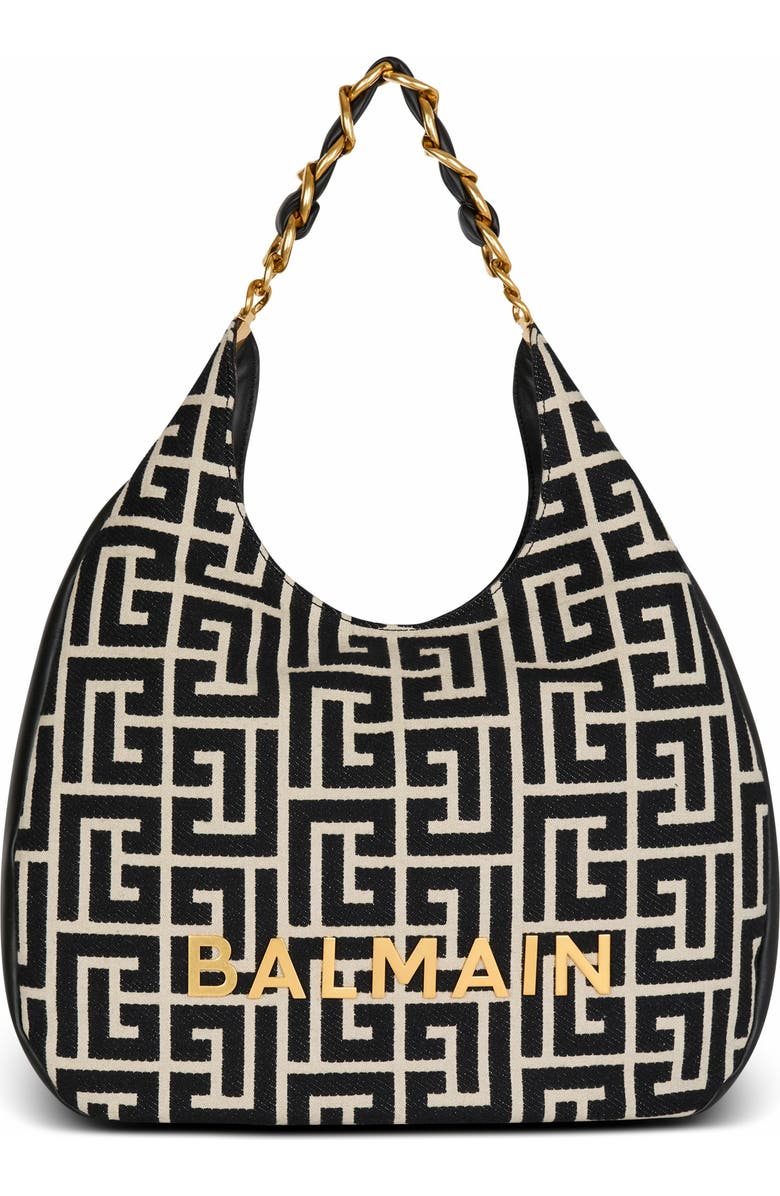 Balmain 1945 Soft Hobo Large Monogrammed Jacquard Tote Bag, Main, color,