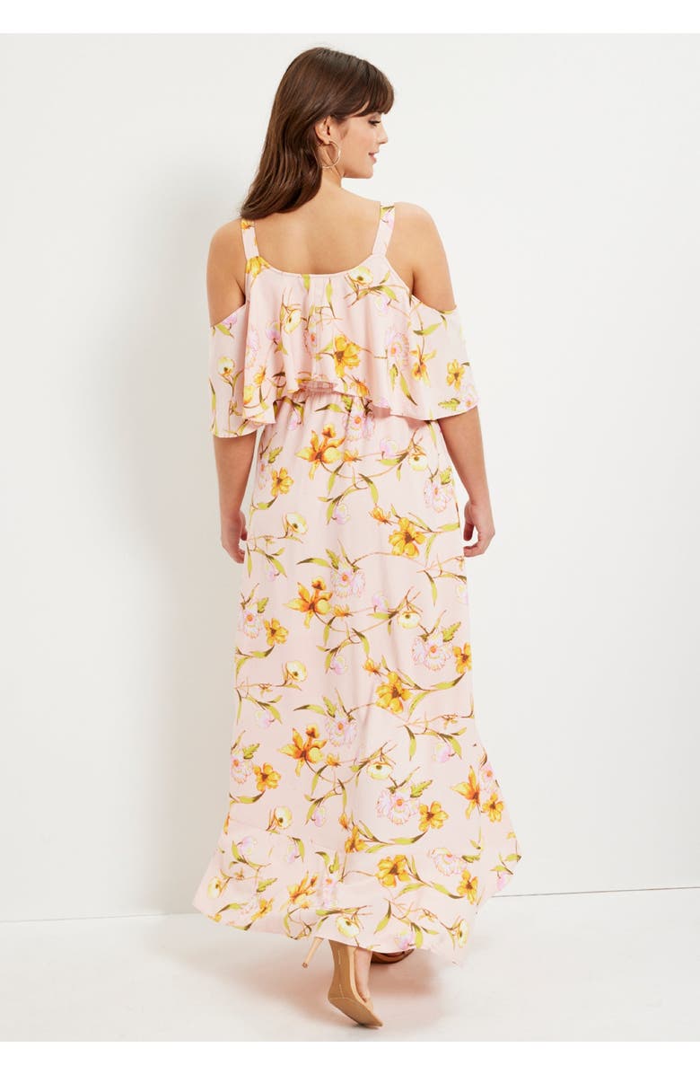 June + Vie Cold-Shoulder Faux-Wrap Maxi Dress, Alternate, color, Flower Field Burgundy