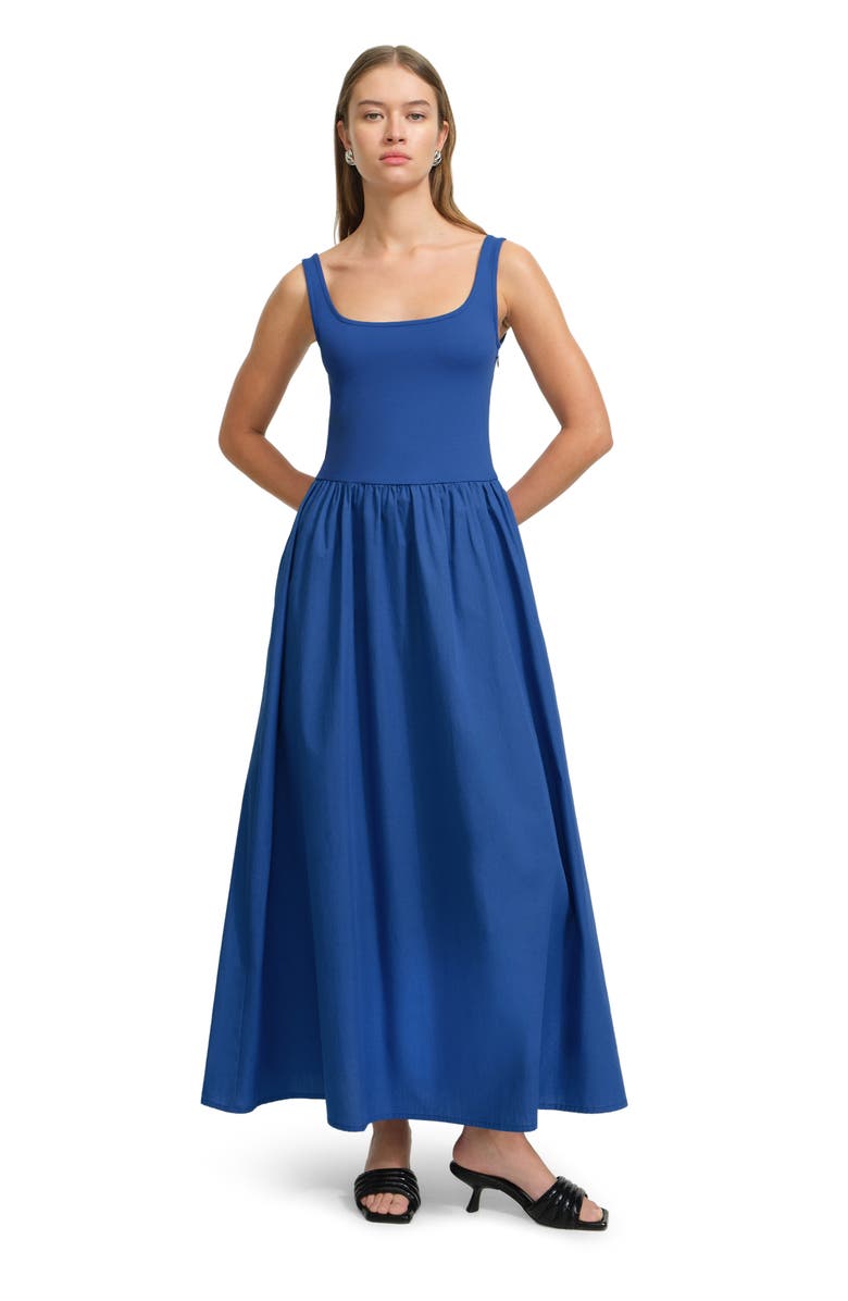 Marcella Clara Mixed Media Ponte & Cotton A-Line Dress, Alternate, color, Cobalt
