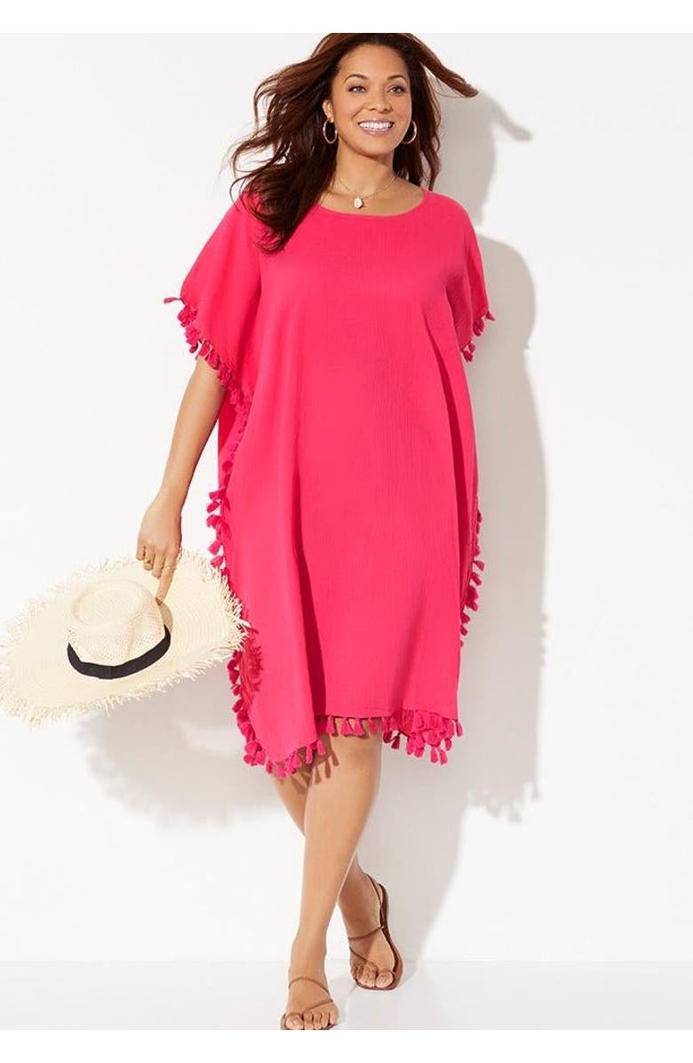 Swimsuits for All Everly Pom Pom Cover Up Tunic, Alternate, color, Black