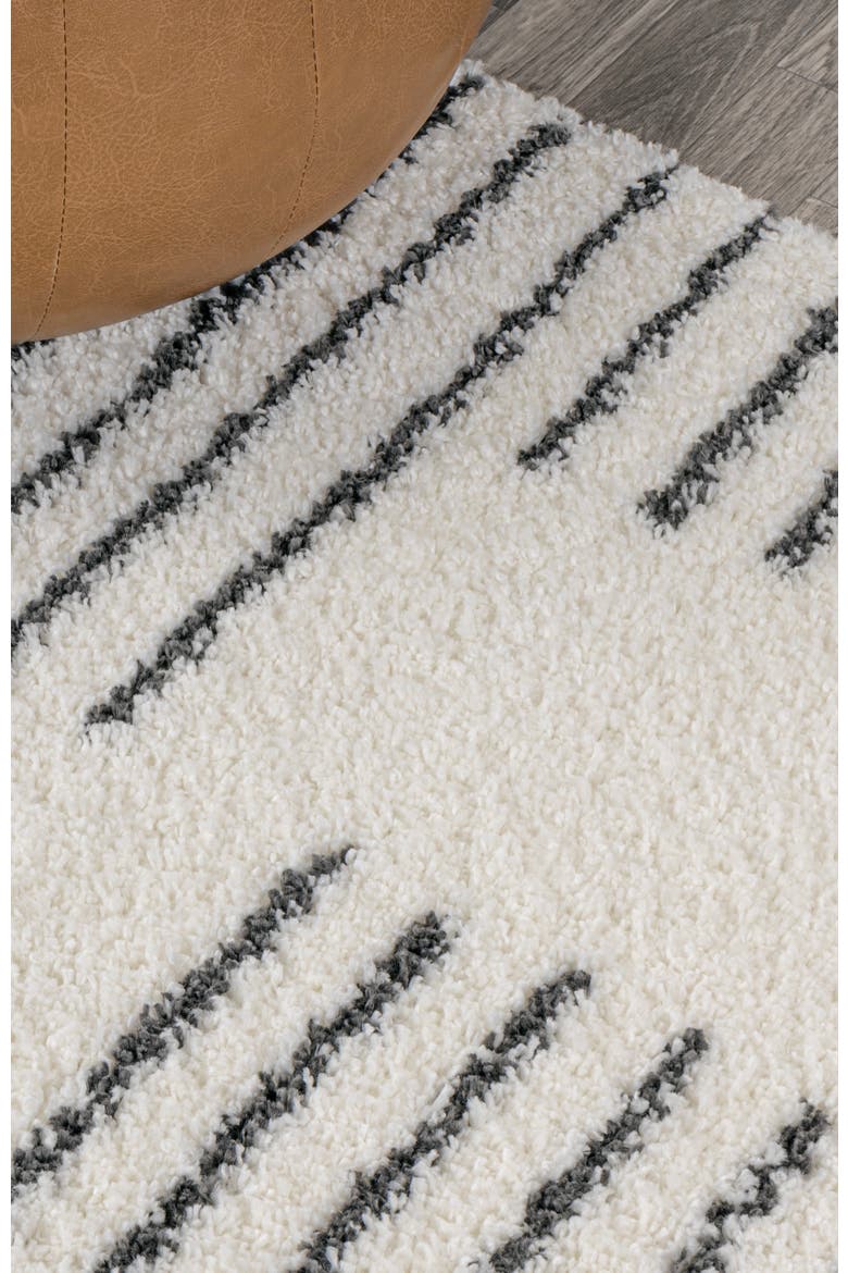 Petra Abstract Stripe Geometric Shag Area Rug, Alternate, color, White/Gray