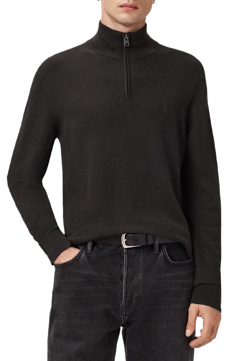 AllSaints Kilburn Mock Neck Wool Blend Quarter Zip Sweater, Main, color, Espresso Brown