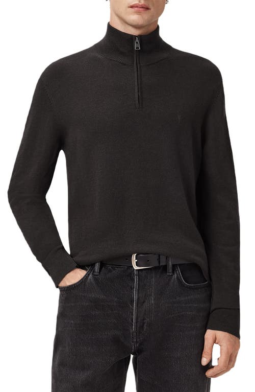 Allsaints Kilburn Mock Neck Wool Blend Quarter Zip Sweater In Black