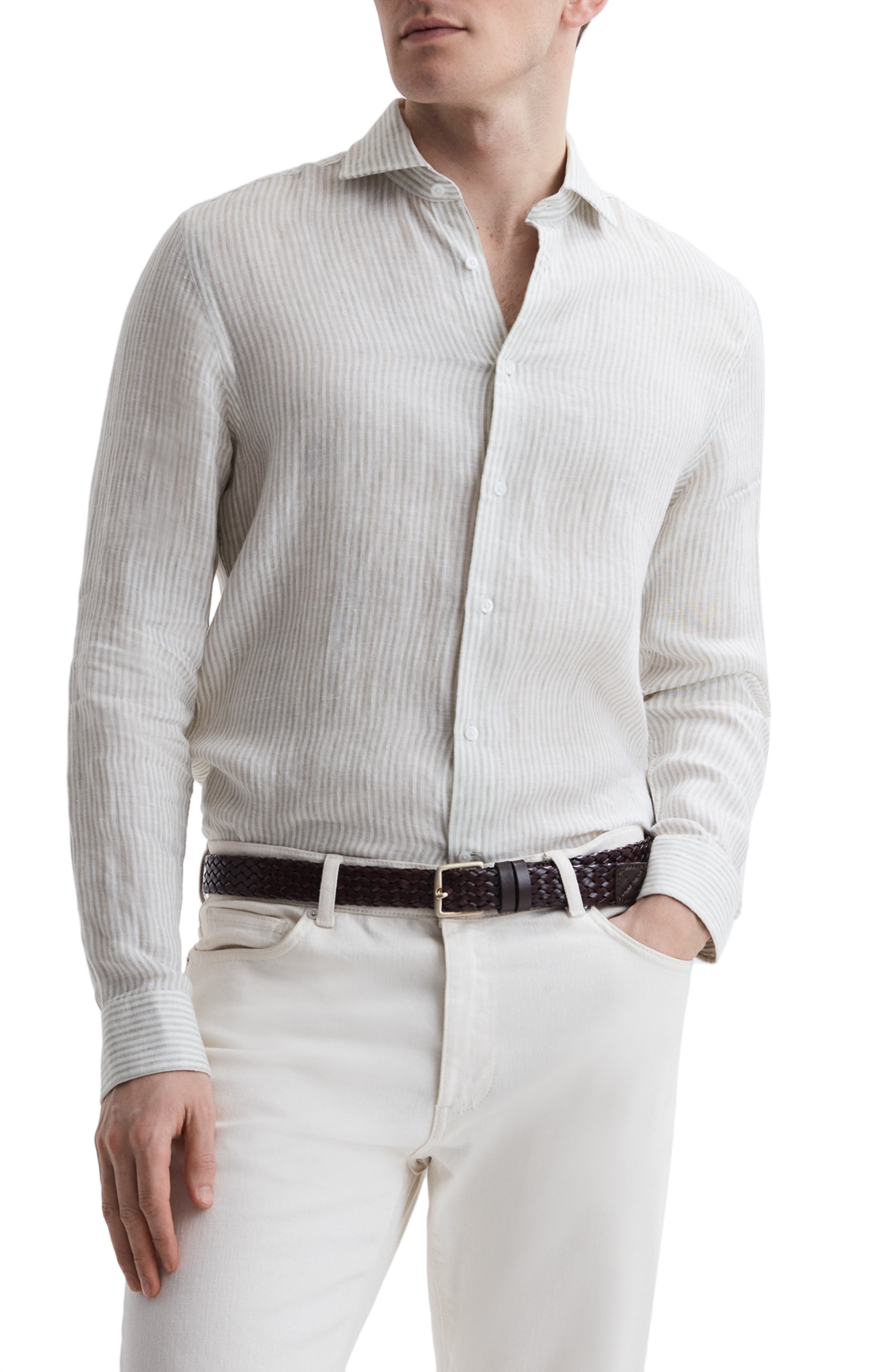 Reiss Ruban Stripe Linen Button-Up Shirt (Men) | Nordstromrack