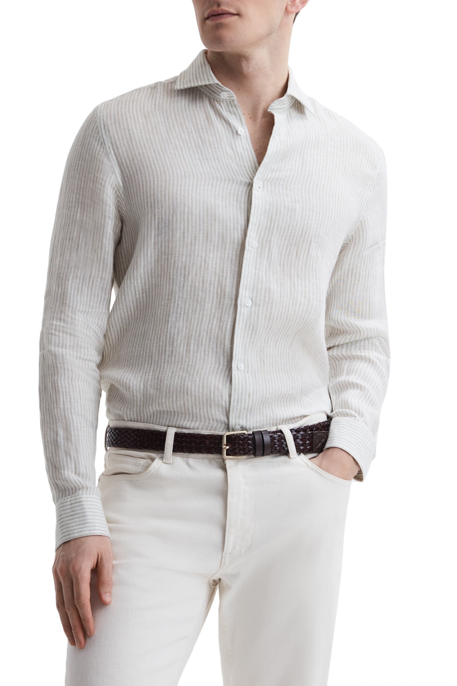 Linen Rack Card Reiss Ruban Stripe Linen Button-Up Shirt (Men) | Nordstromrack