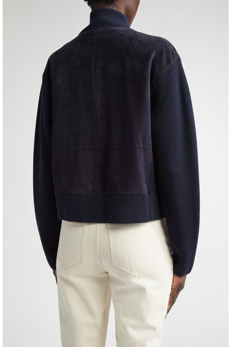 Suede & Wool Knit Cardigan Bomber Jacket, Alternate, color, INK