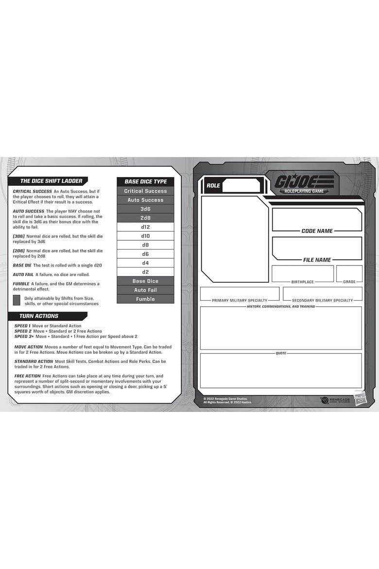 G.I.I JOE Roleplaying Game Expanded Character Sheet Journal, Alternate, color, Blue