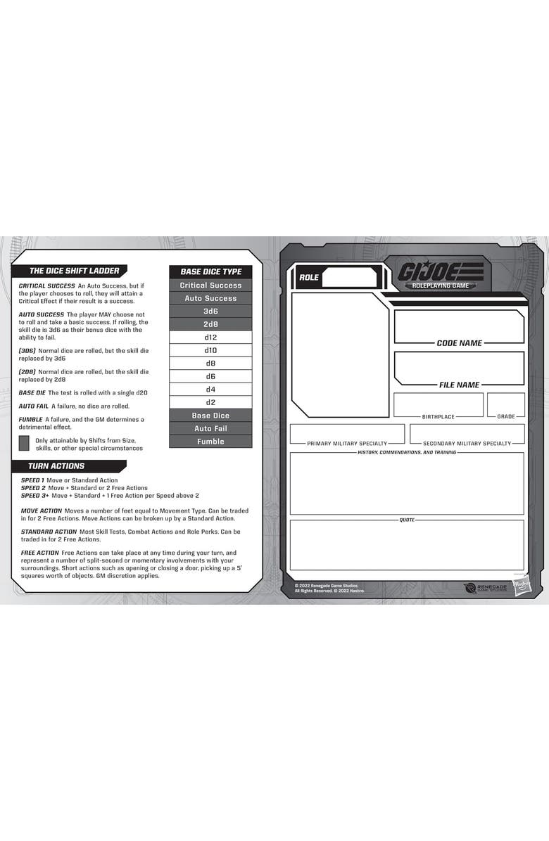 Renegade Game Studios G.I.I JOE Roleplaying Game Expanded Character Sheet Journal, Alternate, color, Blue