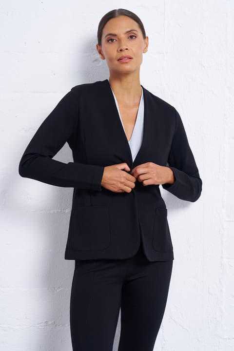 Perfect Ponte Collarless Fitted Stretch Blazer
