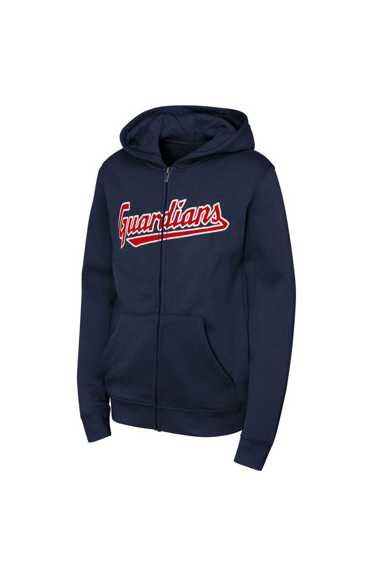 Youth  Navy Cleveland Guardians Wordmark Fleece Full-Zip Hoodie, Alternate, color, Navy