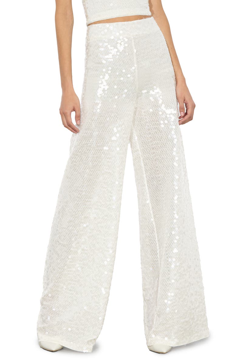Alice + Olivia Athena Sequin Flare Wide Leg Pants, Main, color, 