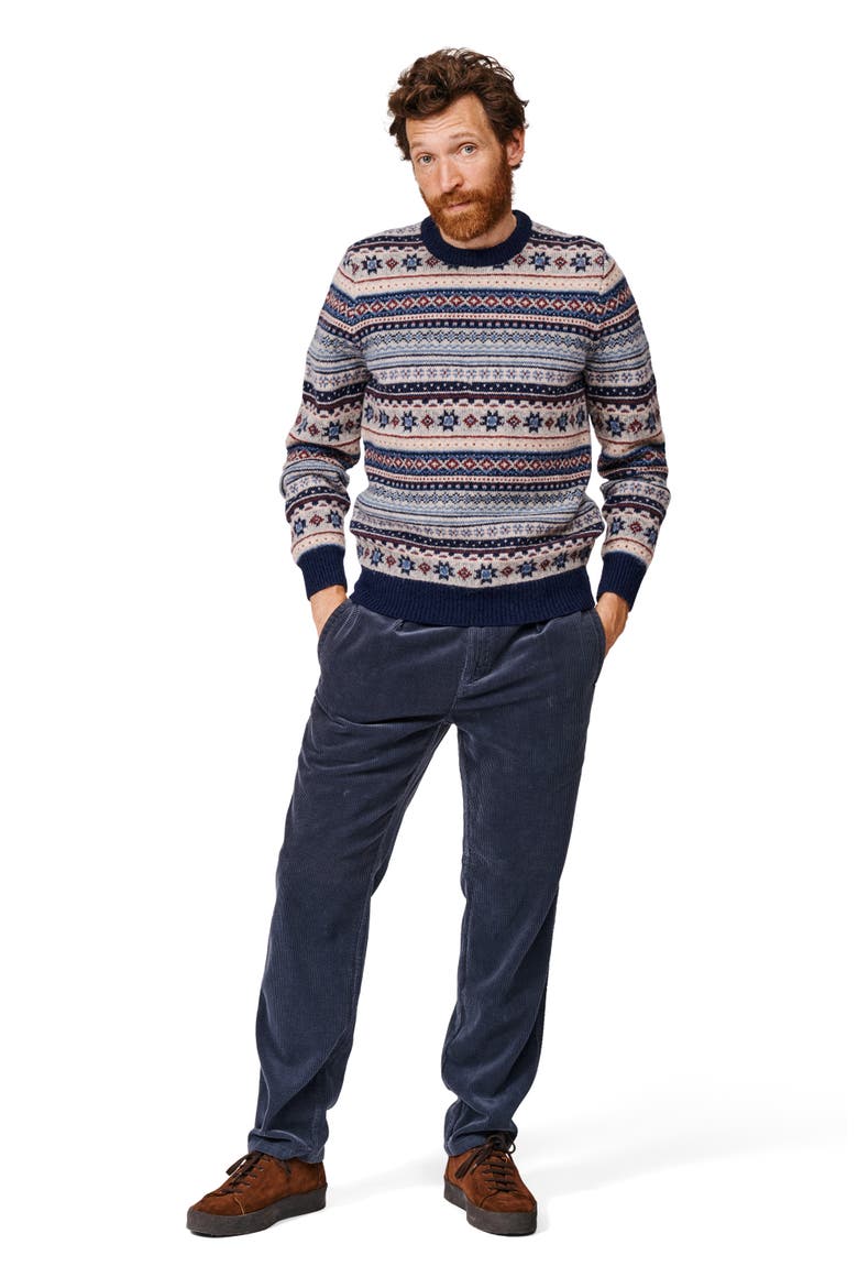 Fair Isle Crew Neck Wool Sweater, Alternate, color, Blue/Ecru Mix