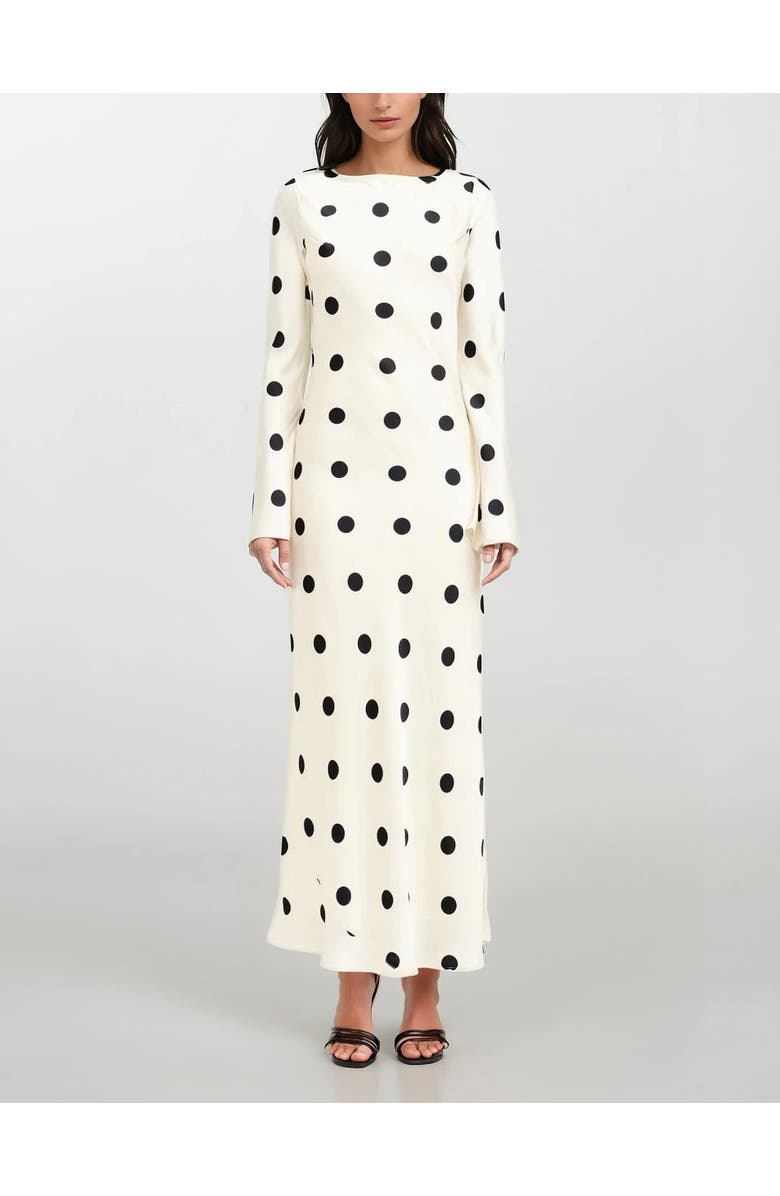 Sisterly Clara Polka-Dot Long Sleeve Gown, Main, color, Polka Dot Cream
