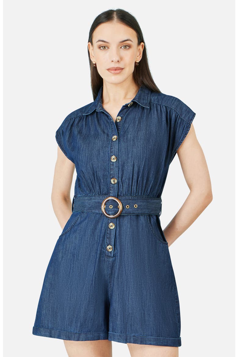 Chambray Cotton Playsuit, Main, color, Blue