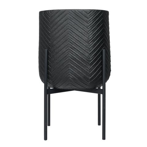 Round Metal Planter with Chevron Pattern on Stand, Black