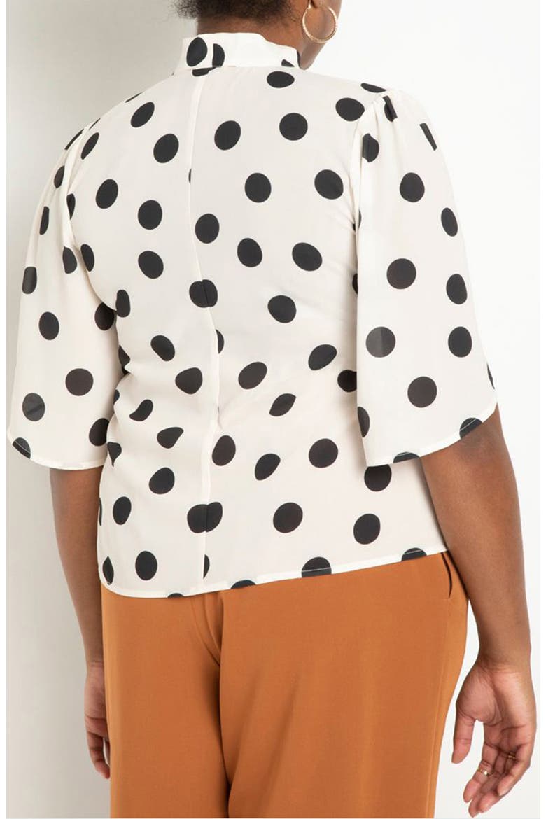 Bow Blouse With Flutter Sleeve, Alternate, color, DOT BONE