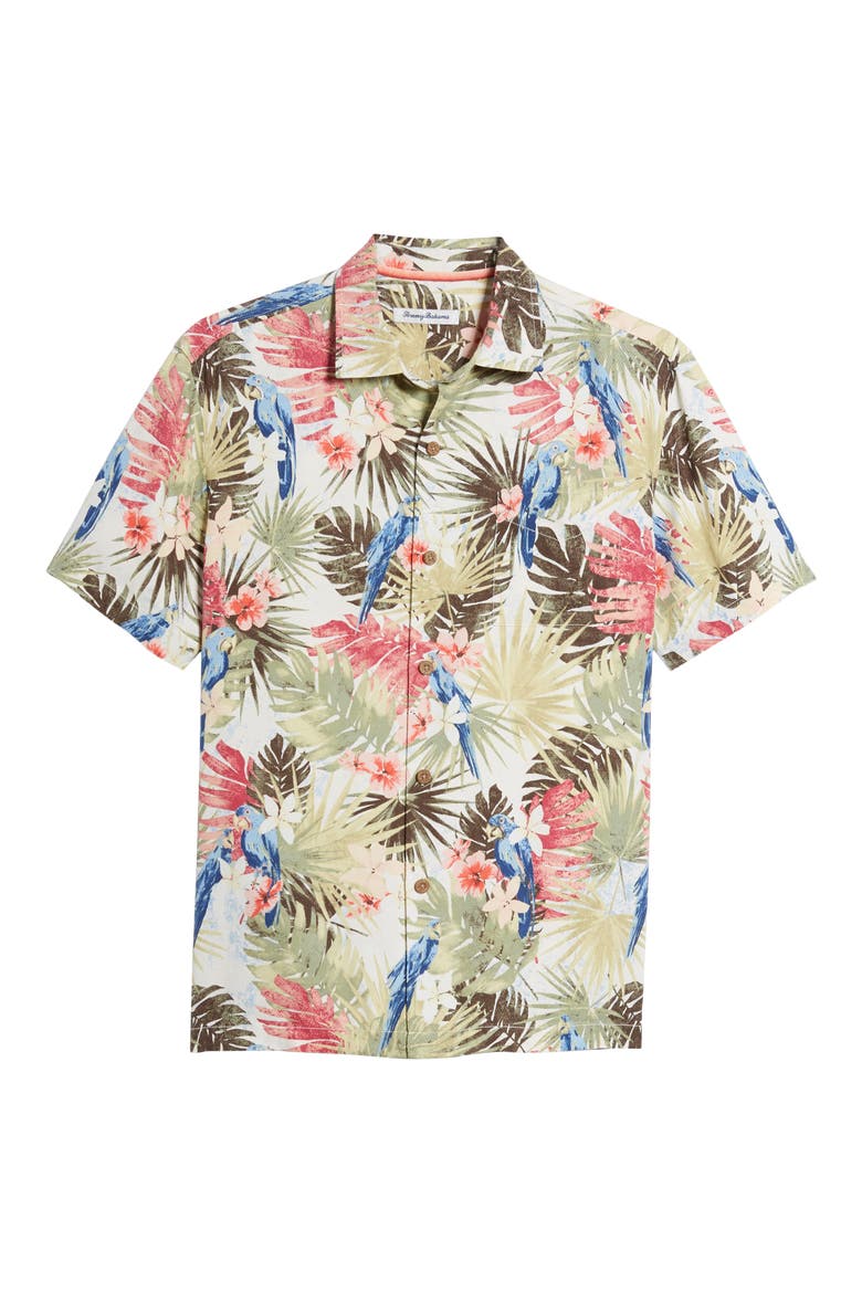 Marino Paradise Silk Camp Shirt, Alternate, color, COCONUT CREAM
