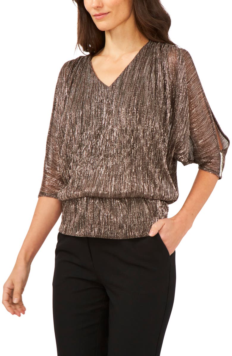 Chaus Metallic V-Neck Blouse, Main, color, Black/ Copper