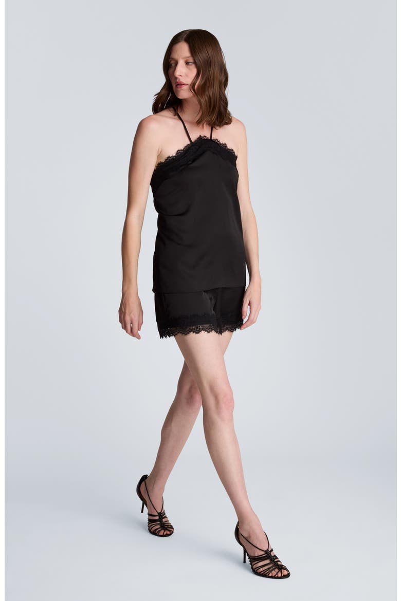 Eyelash Lace Trim Satin Top, Alternate, color, BLACK