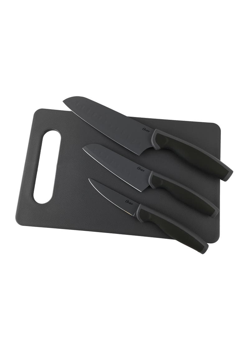 4 Piece Cutlery Knife Set with Cutting Board, Alternate, color, Black
