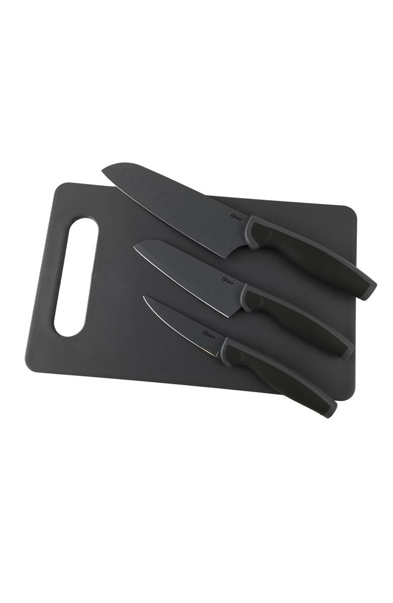 OSTER Slice Craft 4 Piece Cutlery Knife Set with Cutting Board, Alternate, color, Black
