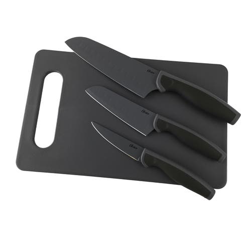 Oster Slice Craft 4 Piece Cutlery Knife Set With Cutting Board In Black