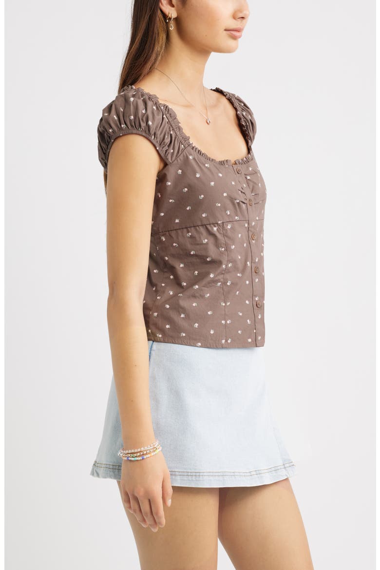 Ruffle Trim Cap Sleeve Cotton Top, Alternate, color, BROWN- PINK ZEE DITSY