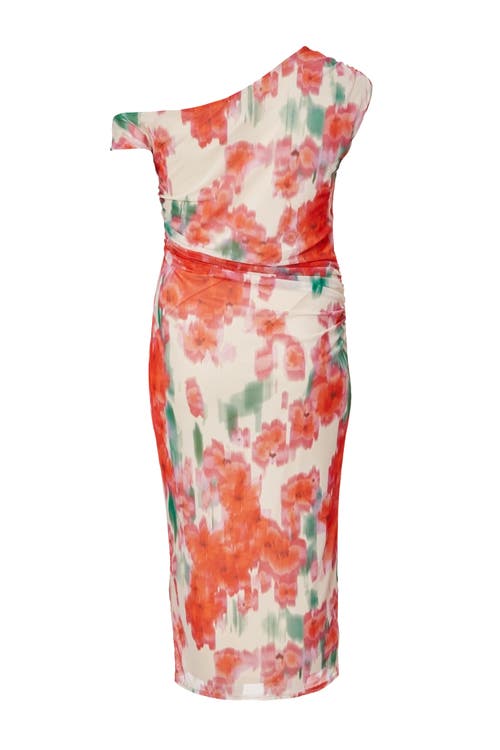 Quiz Plus Size One Shoulder Mesh Maxi Dress In Multi
