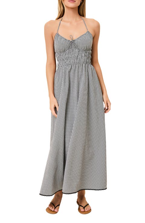 Lolita Gingham Shirred Halter Seersucker Maxi Sundress