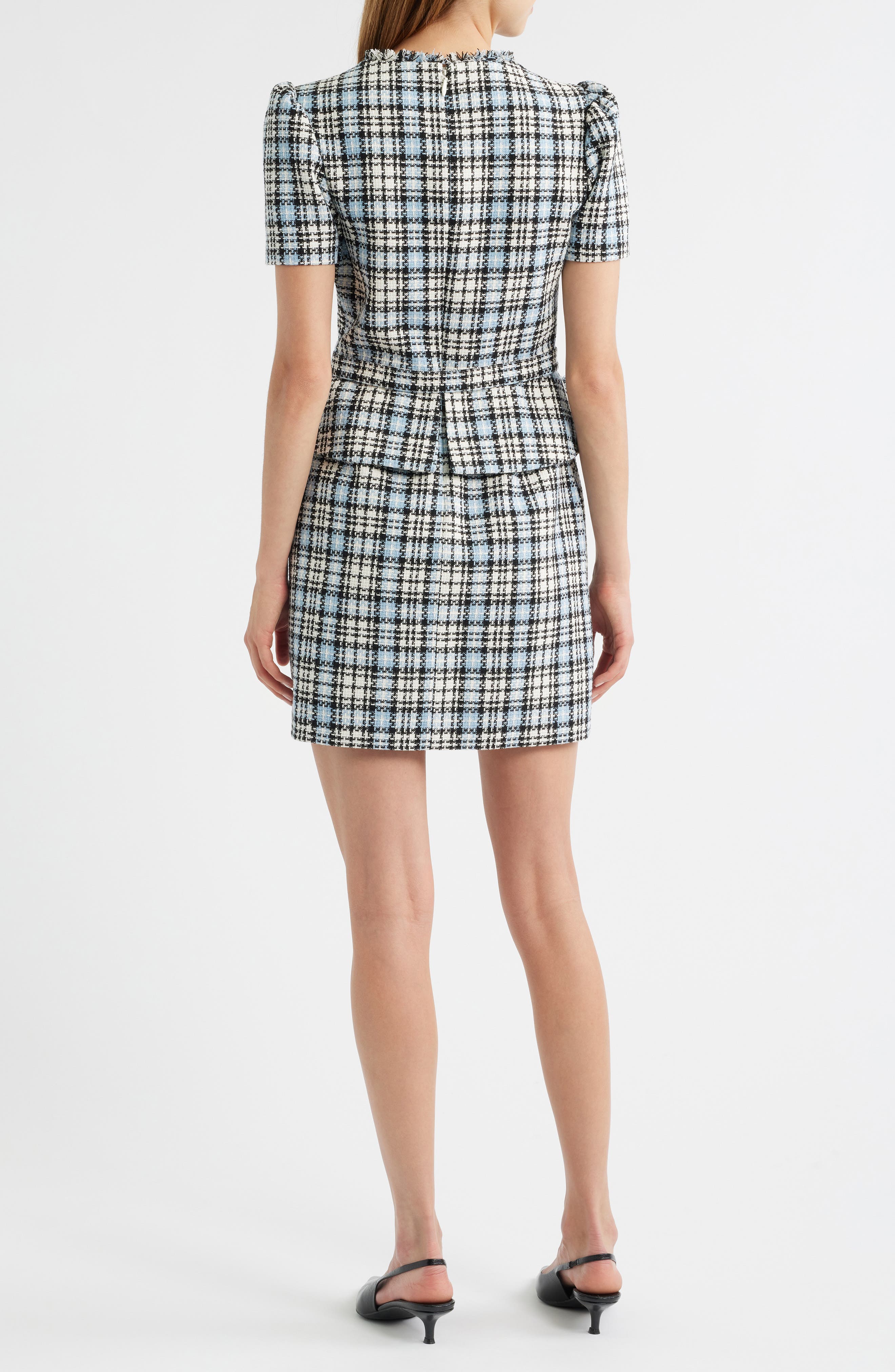 Cecelia Plaid Puff Sleeve Belted Tweed Dress - image 2