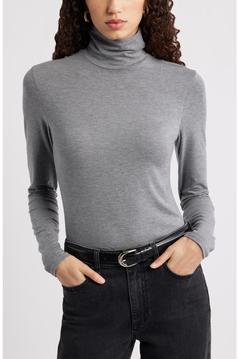 Turtleneck Knit Top, Main, color, GREY DARK HEATHER