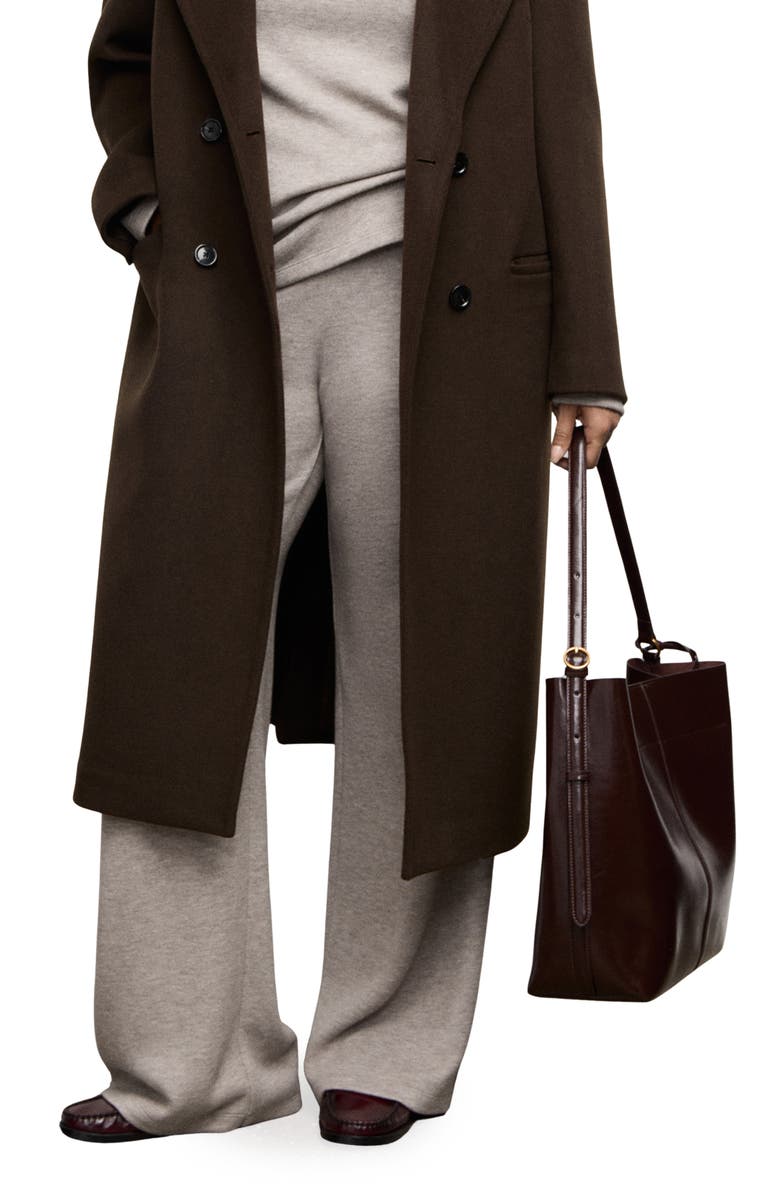 MANGO Elastic Waist Straight Leg Knit Pants, Alternate, color, Medium Brown